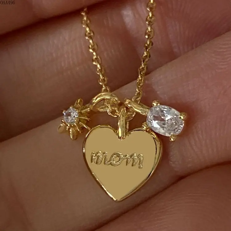 Mom Heart Pendant Necklace for Women,  Titanium Steel Chain With Zircon Heart Charm, Meaningful Family Jewelry for Daily Wear, Mother's Day, Birthday and Gift Giving