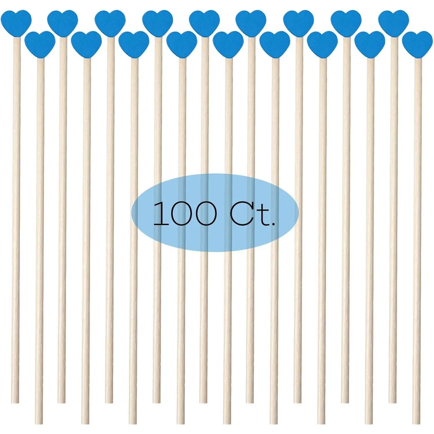 100 Pcs 6 Inch Blue Heart Shaped Wooden Sticks, Multi-Use as Swizzle Sticks, Cake Pop Sticks, Cocktail Coffee Drink Stirrers, Rock Candy Lollipop Sticks for Baby Shower, Gender Reveal, Birthday & Wedding Party