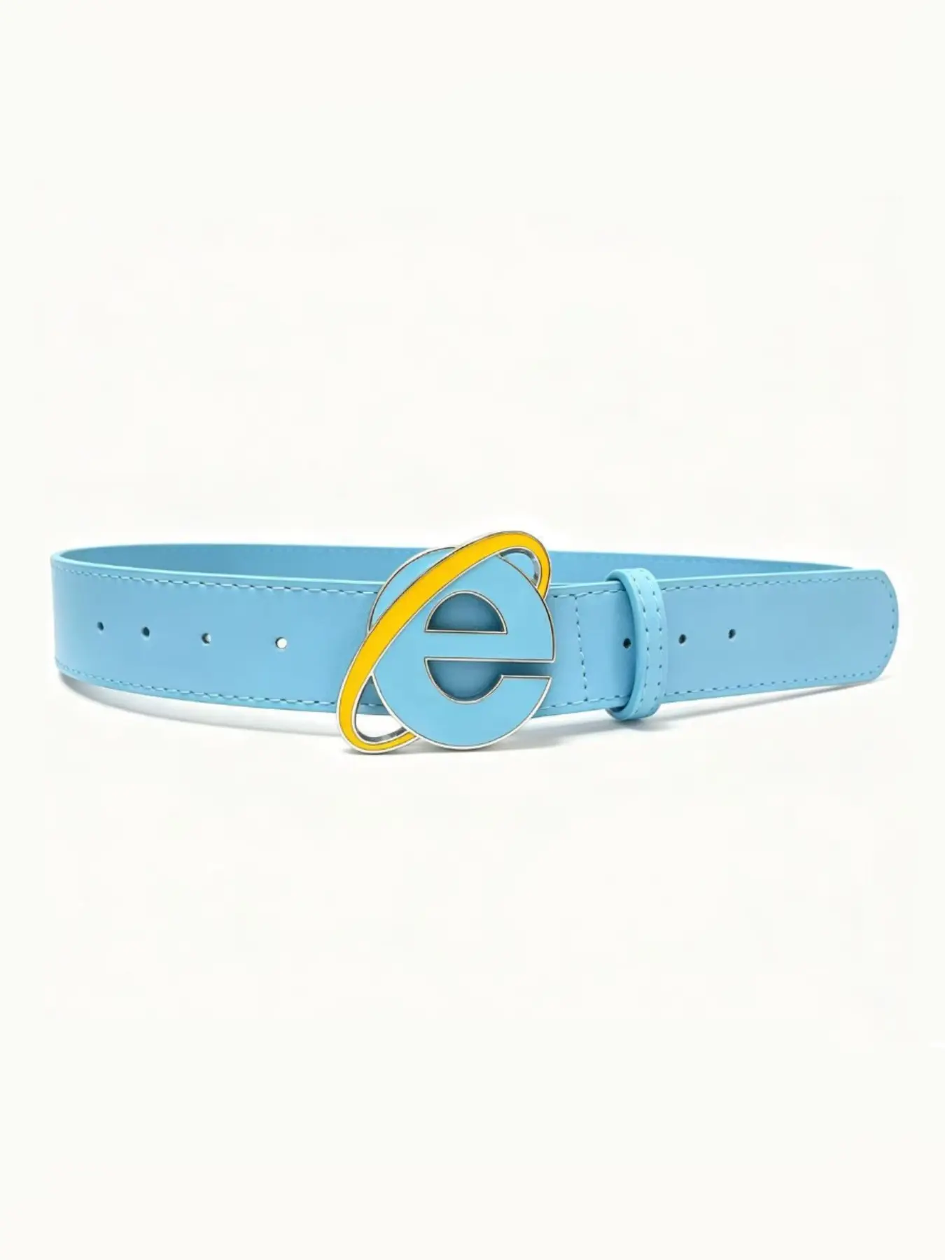 E Letter Metal Buckle Light Blue PU Leather Belt, American Y2K Retro Nostalgic Digital Elements Waistband, Unisex Fashion Accessory
