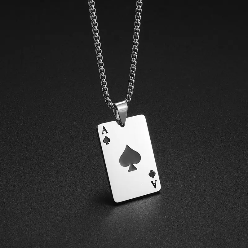 Men's Unique Poker Card Necklace, Trendy Hip Hop Clavicle Chain, Couple Accessories, Fashionable Jewelry, Stylish Pendant