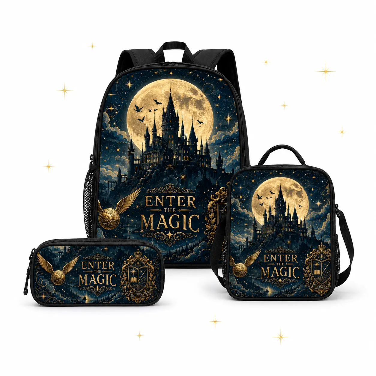 Harry Potter 3-Piece Magic Backpack Set, Hogwarts Castle School Bookbag with Lunch Bag and Pencil Case for Kids Teens Back to School,lightweight