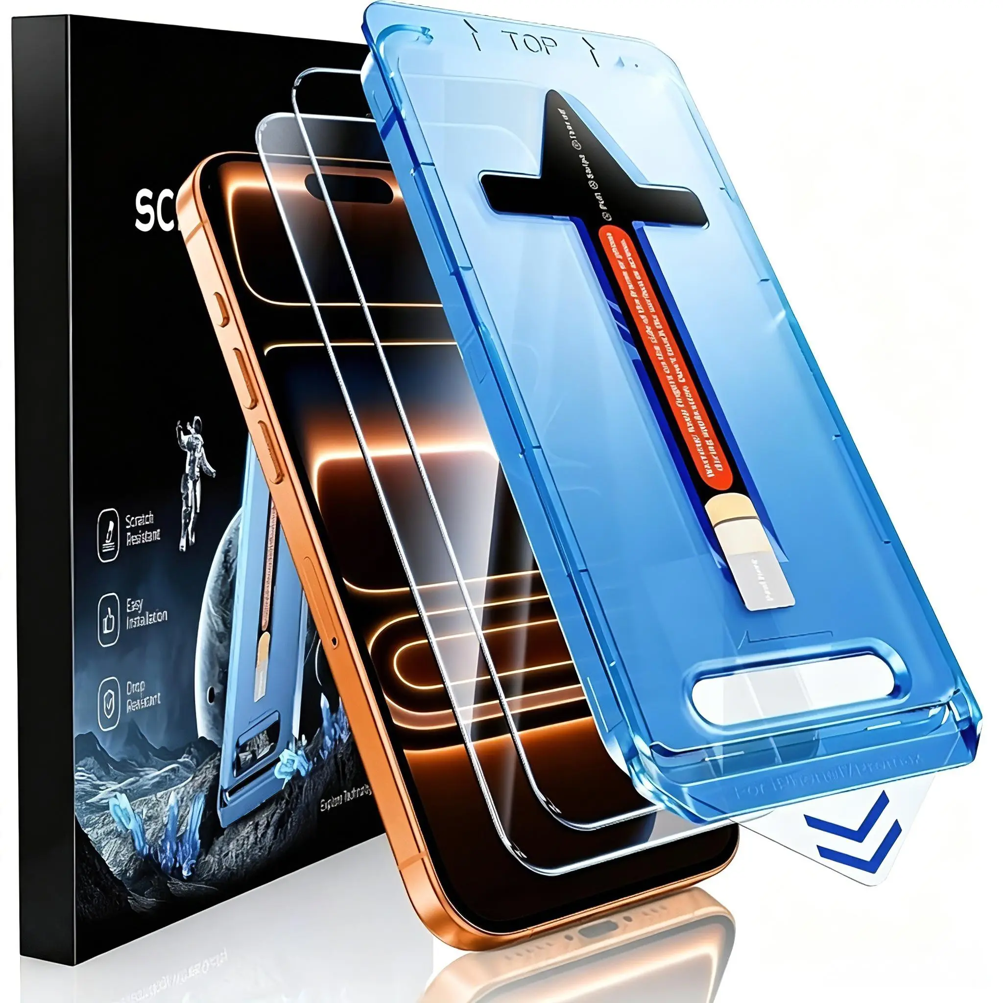 2pcs One-Click Dust-Free Install HD Tempered Glass, for iPhone 17 Pro Max 16 Plus 15 14 13 12 11 Full-Coverage Tempered Glass Screen Protector, Hassle-Free Installation Bubble & Dust Free, Sensitive Smooth Touch
