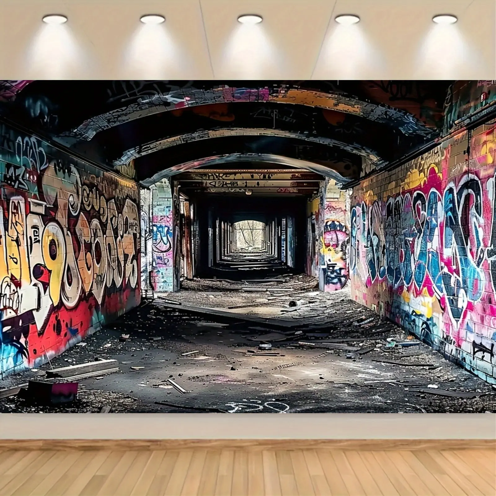 Urban Graffiti Wall Backdrop, Street Art Banner Featuring Colorful Graffiti, Underground City Scene And Edgy Urban Design, Perfect For Parties, Photography Backgrounds, Event Decor, Home Wall Art And Creative Studio Spaces