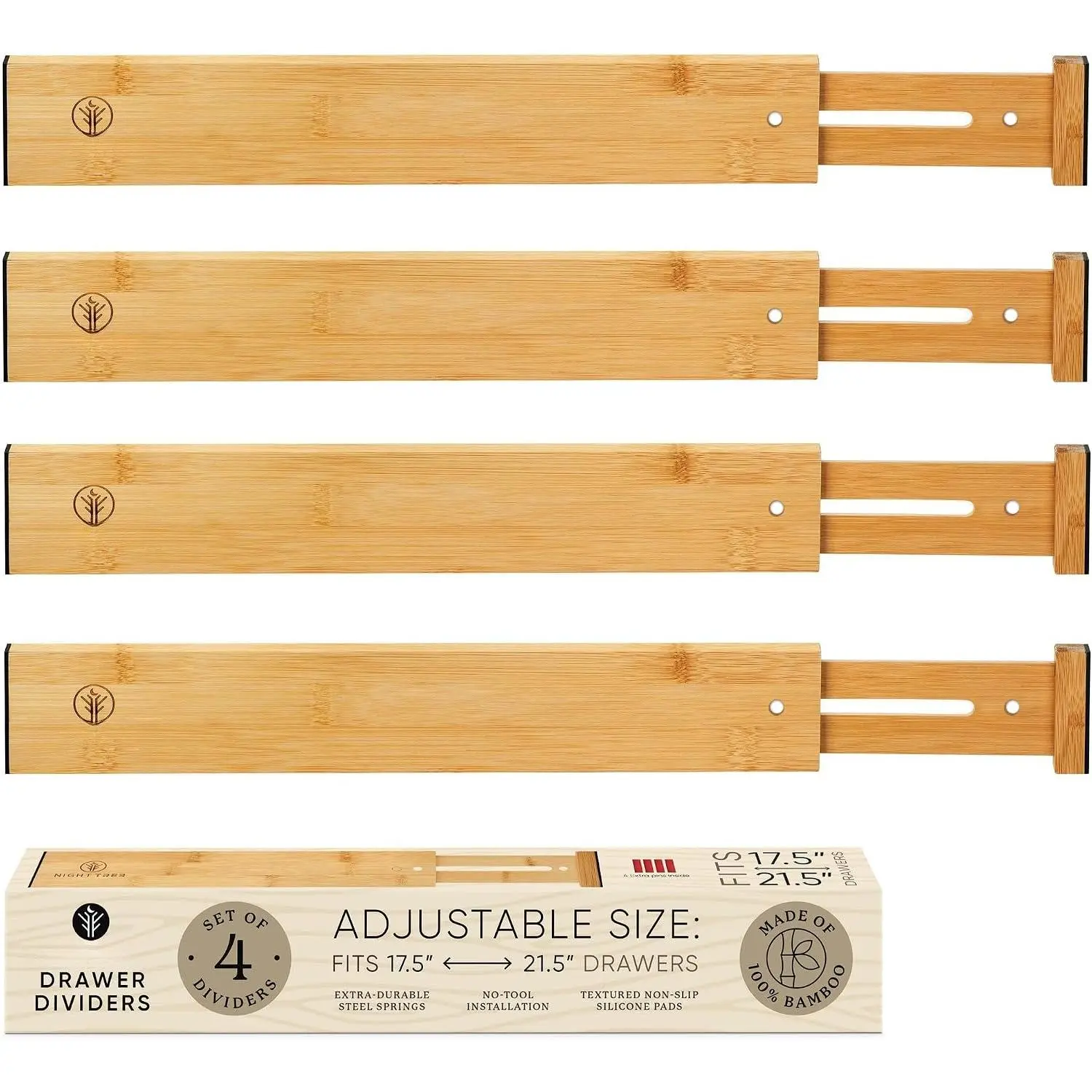 Expandable  Drawer Dividers – Spring- Wooden Organizers for Clothes, Kitchen Utensils, Bathroom, and Dresser Drawers (18" to 20")