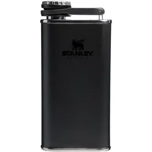 Stanley Classic Easy Fill Wide Mouth Flask 8 oz | Leakproof Hip Flask | Hinge Connected Never Lose Cap | Insulated Stainless Steel Liquor Container | BPA-Free | Black 2.0