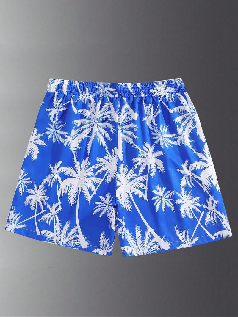 Men's Palm Tree Print Swim Shorts, Regular Fit Casual Comfy Breathable Swim Shorts for Summer, Men's Swimming Swimwear for Beach Vacation, Clothing, Swim Bottoms, Swimtrunks, Summer Swim Trunks, Drawstring Swim Bottom
