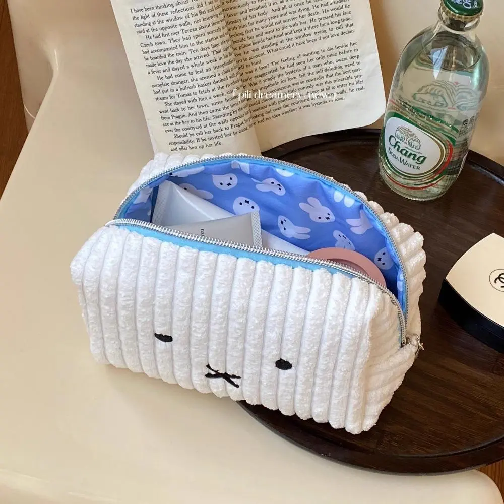 Kawaii Miffy Striped Large Capacity Student Stationery Storage Bag Portable Makeup Storage Bag Gift Toys