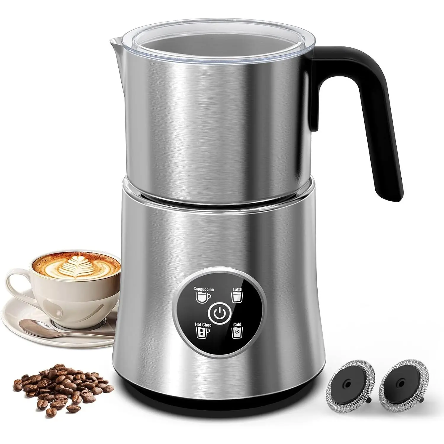 Electric Milk Frother and Steamer with Detachable Stainless Steel Jug Hot & Cold Foam Maker for Latte Cappuccino Coffee 4-in-1 Automatic Milk Warmer 17oz Heat