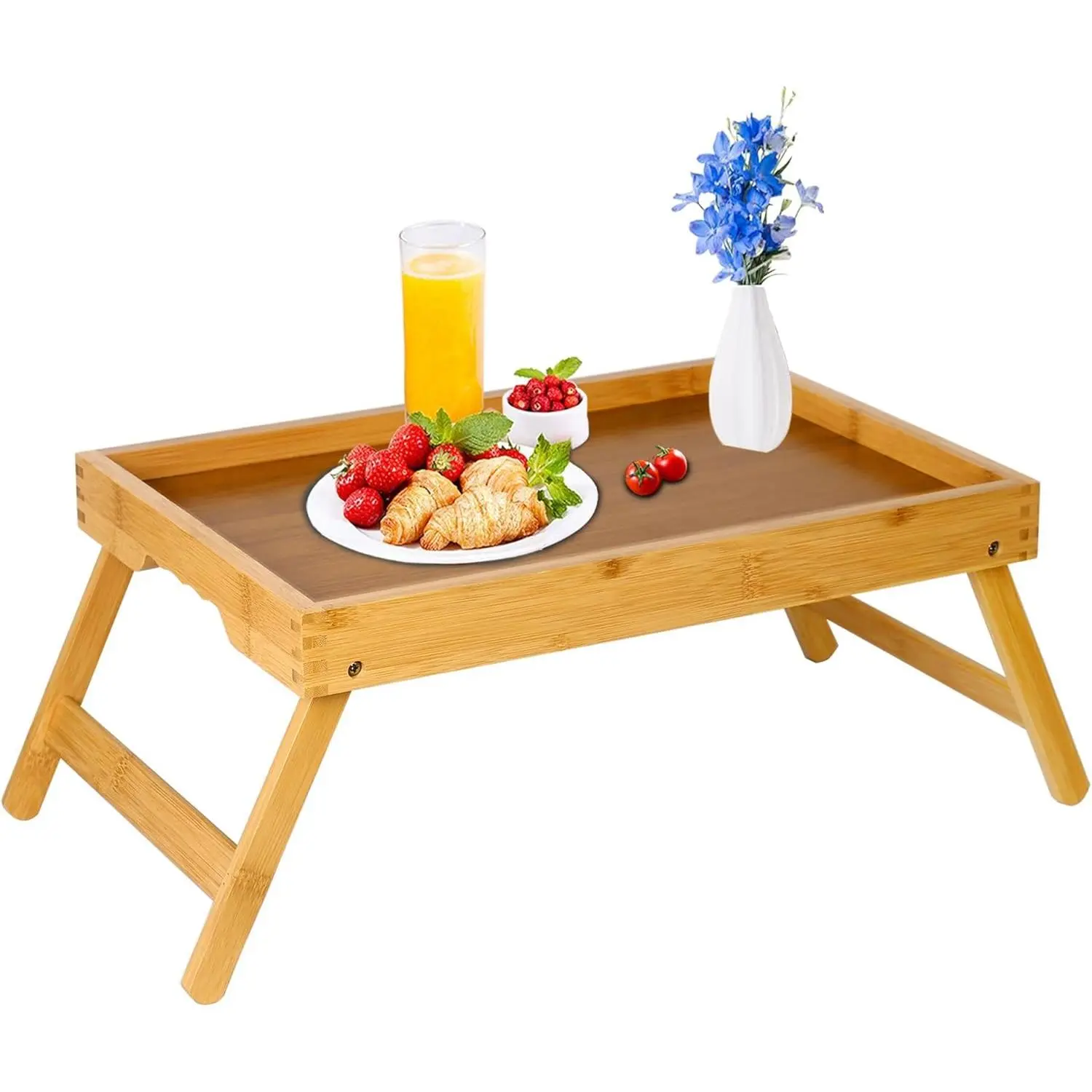 Bamboo Bed Tray Table with Folding Legs, Medium Breakfast Eating Tray for Couch & Bed, Portable Laptop Desk Tray, 1 Pack