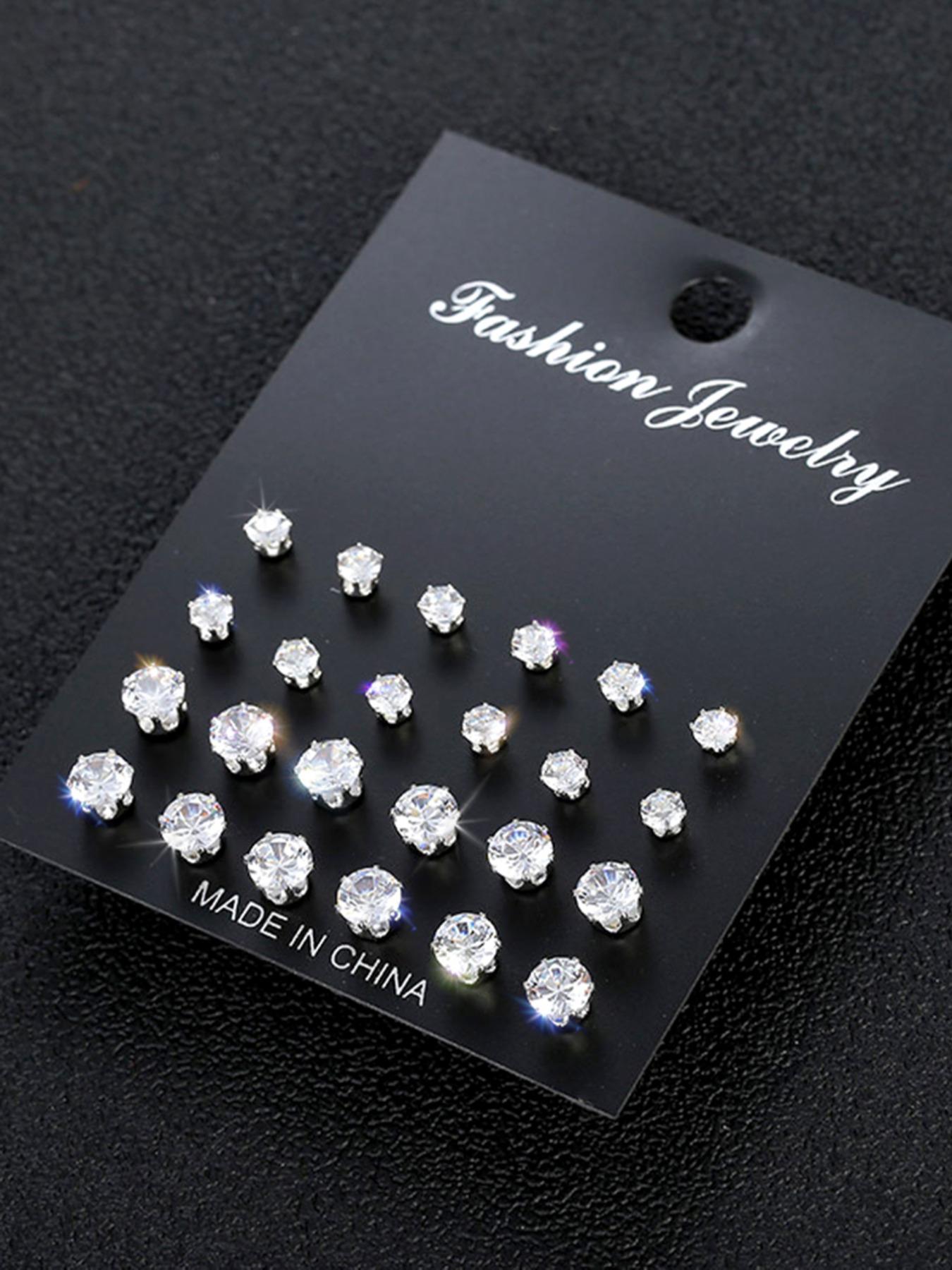 Summer 2024 Irregular Luxury Rhinestone Decor Stud Earrings, 12 Pairs Boy's Matching Jewelry, Streetwear Punk Hip Hop Trendy Accessories for Party, Clubs, Daily Wear, Ear Studs