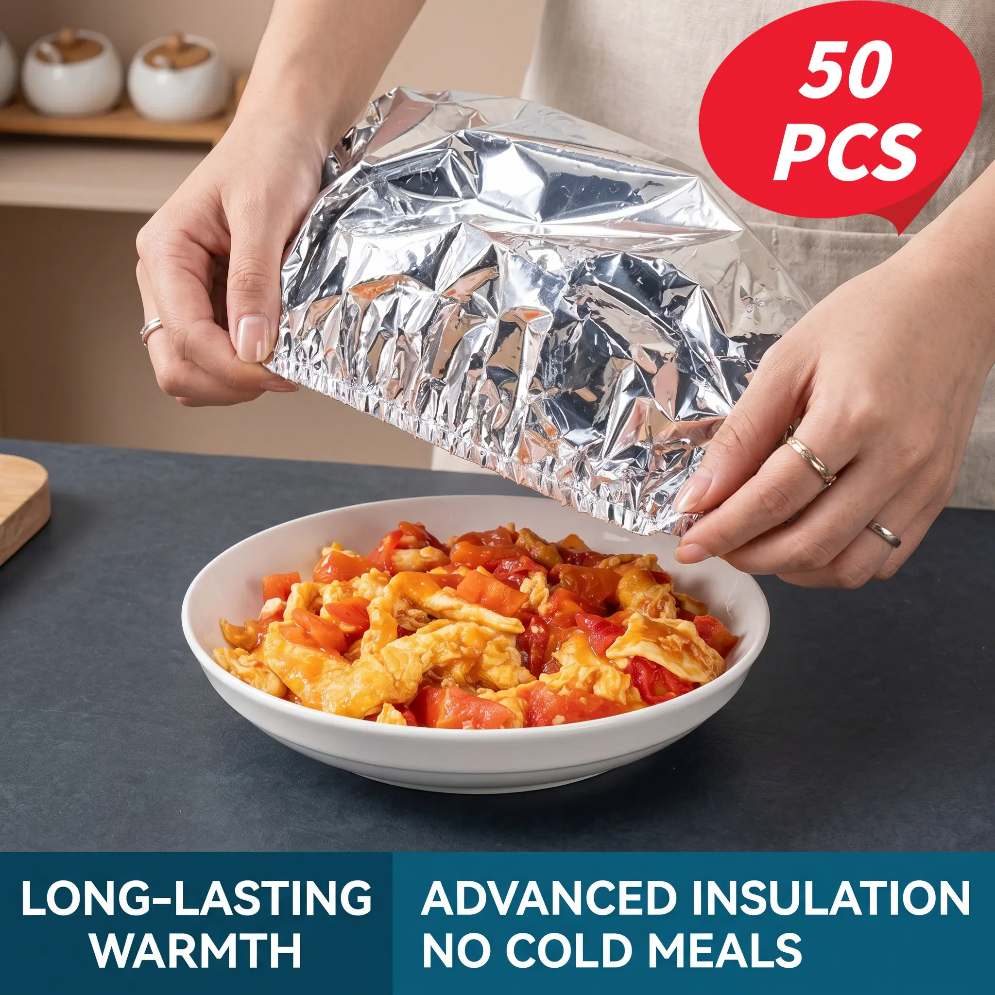 50/100 PCS Home dining table & food container aluminum foil heat-retaining cover, kitchen food insulation and freshness keeping, high-quality aluminum foil-YY1