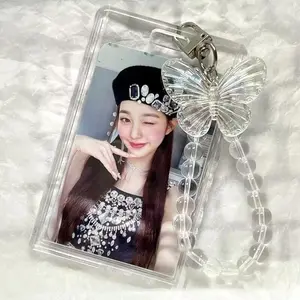Acrylic Clear Double Card Protective Cover Elastic Keychain Public Transportation Card Small Card Access Control Card Cover