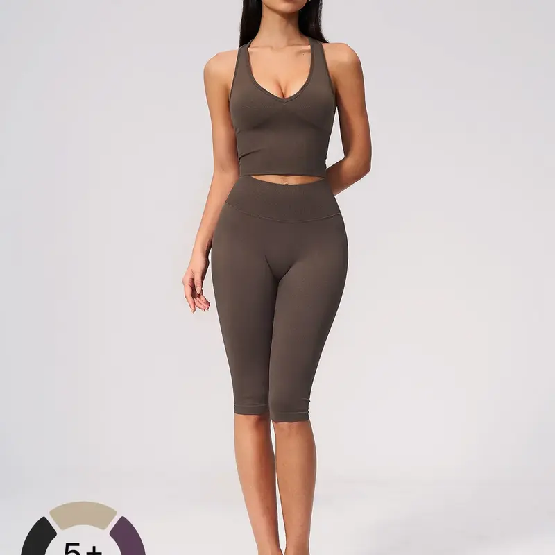 Women's Yoga Set, V Neck Fitness Wear, Slim Fit Running Quick-Drying Sportswear, Two-Piece Outfit, Gym Sports Set, Workout Sets