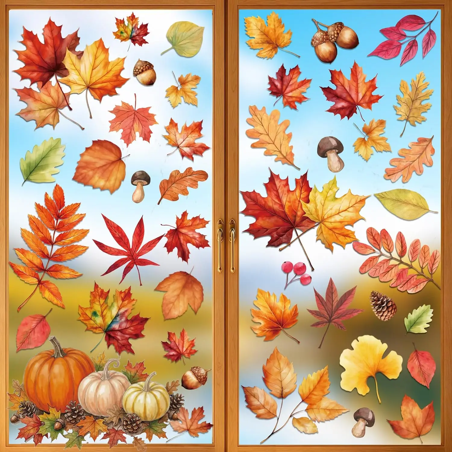 102 count Fall Window Clings Decor Autumn Thanksgiving Decorations Stickers | 9 Sheets Leaf & Pumpkin Window  for Glass Windows, Fall Harvest Holiday Decor for  Office Classroom Indoor Party