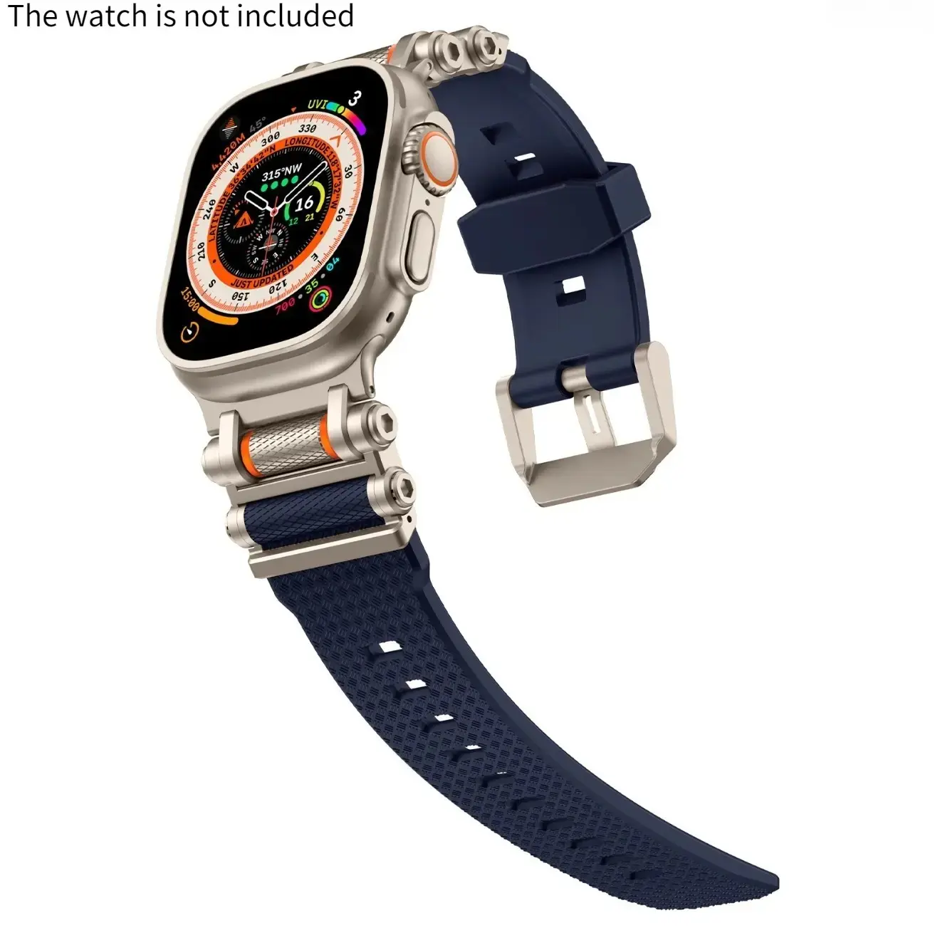 Titanium Finish Tactical Rotating Sport Band for Apple Watch – Liquid Silicone with Metal Connectors, Fits Ultra 2 49mm & Series 4-10/SE 44-46mm