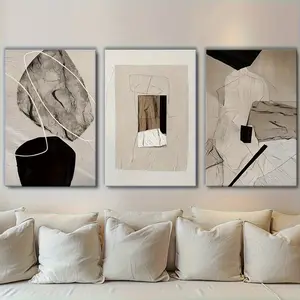 3 pieces of affordable and stylish wooden framed canvas posters, beige and black canvas prints, elegant and simple decorations suitable for cafe, home, and dormitory walls, living room and bar wall art, birthday party decorations, home living room and off