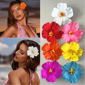 14pcs Hawaiian Flower Hair Clips, Women's Hibiscus and for Lotus Hair Clips, Fashionable Artificial Flower Hair Clips, Summer Holiday Beach Party Hair Accessories, Bohemian Style, Women's Hair Accessories, Beach Photo Props, Valentine's Day Gift