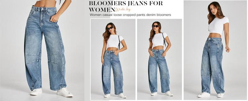 Women's Baggy Boyfriend Jeans Vintage Wide Leg Mid Rise Barrel Denim Ankle Pants