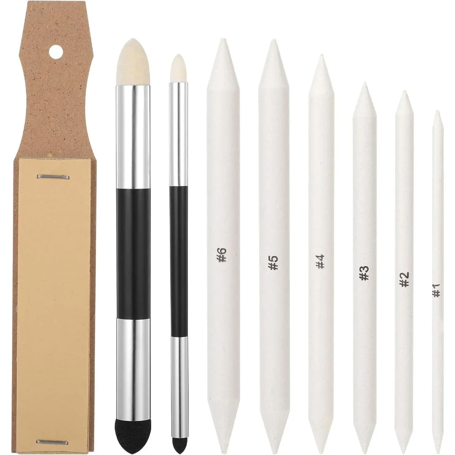 9PCS Blending Stumps for Drawing Tortillions Blending Tools Soft Paper Felts Sketch Blending Sticks Blending Sponge Pens Sandpaper Pencil Sharpener Drawing Supplies