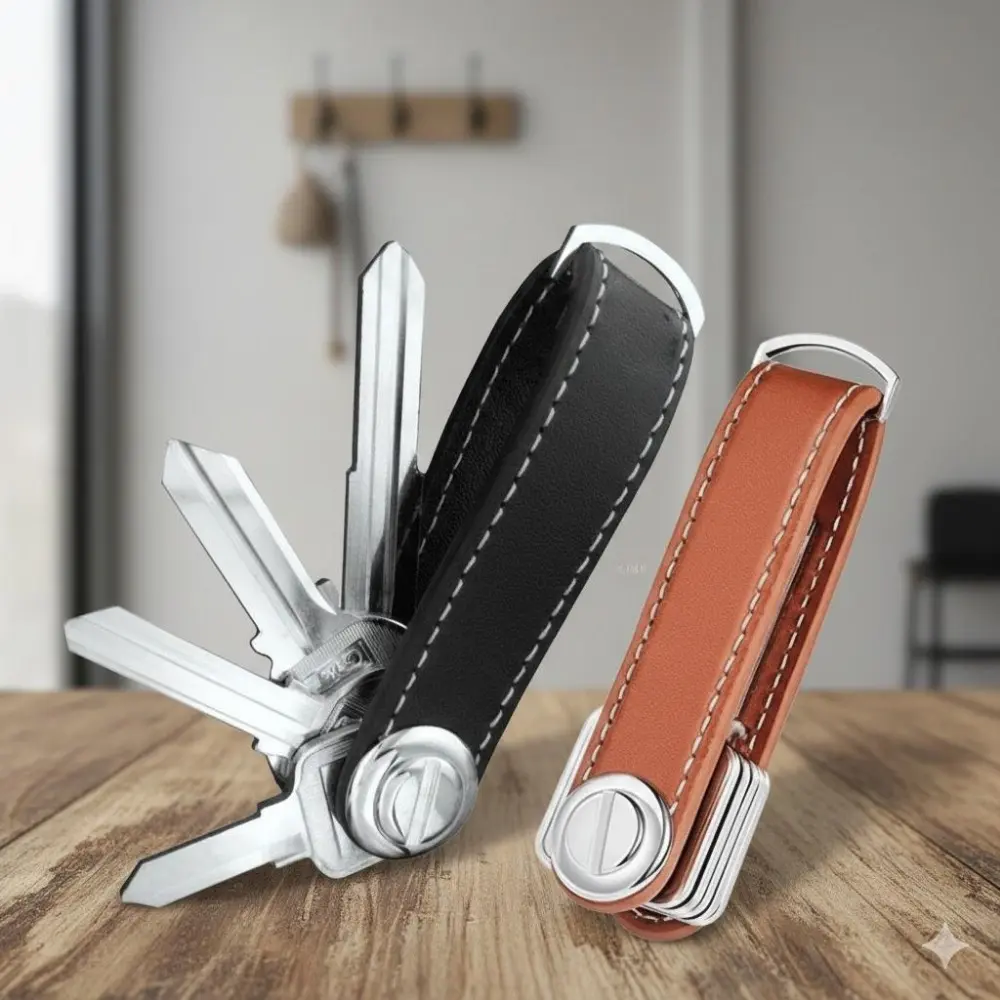 Leather Key Organizer Case, Minimalist Portable Key Holder for Men & Women, Keychain Clip with Storage Compartments, Anti-Scratch Protective Key Fob Wallet, Compact Key Ring Pouch.