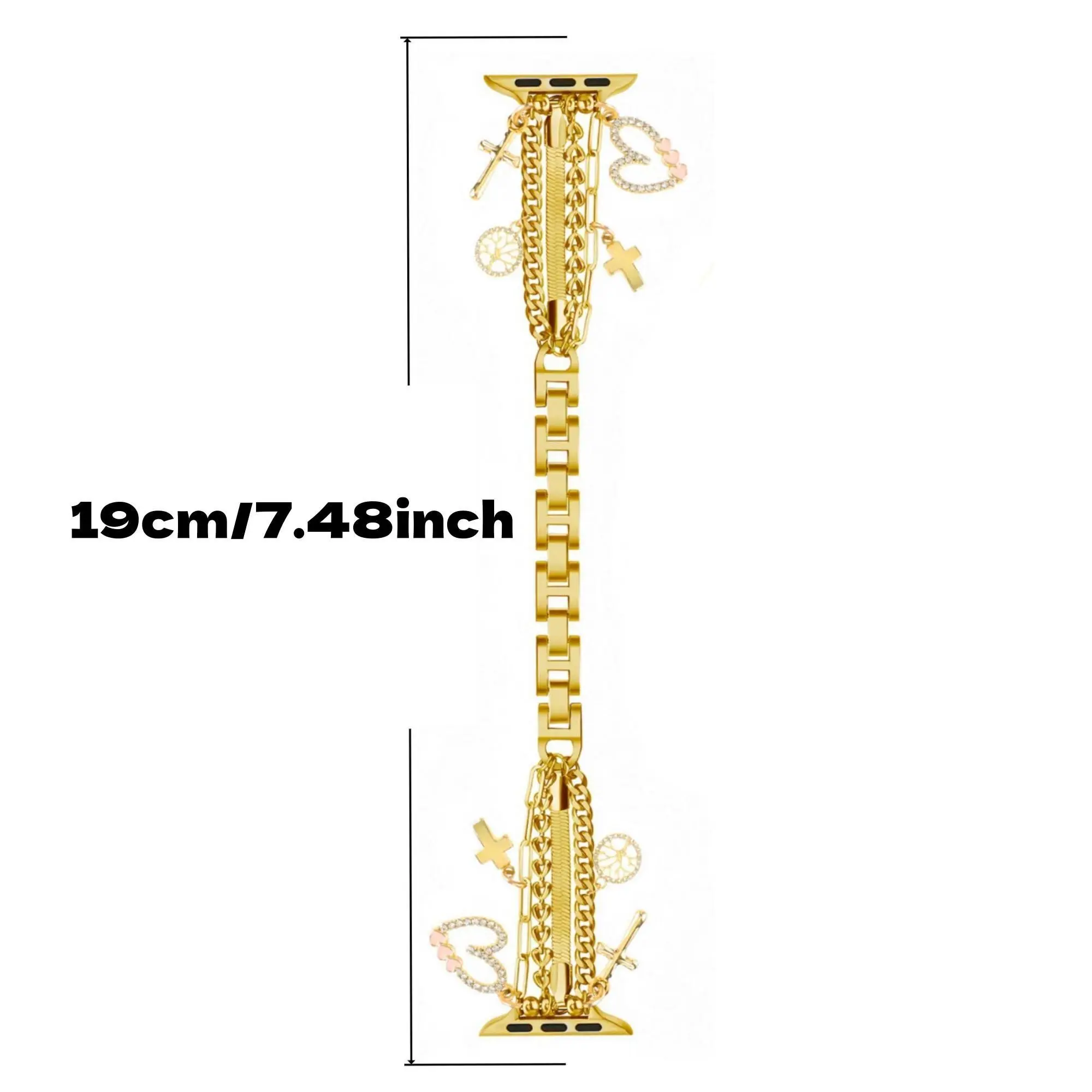 Fashion metallic Watch Band, Cuban Chain Watch Band with Shiny Cute Heart Pendant, Smart Watch Accessories Compatible with iWatch Series 10 9 8 7 6 5 4 3 SE Ultra 2, Wearable, Smartwatch Accessories, Smart Watch Straps