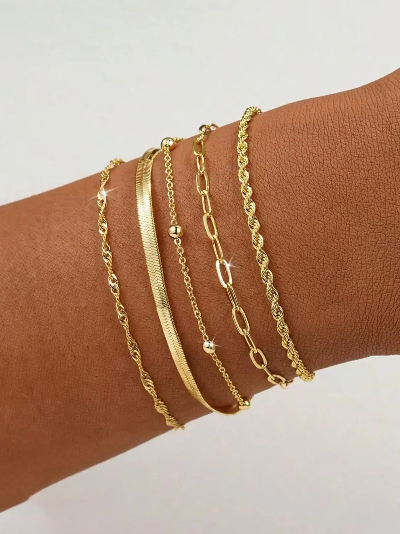 5 Pcs Women's Bohemian Bracelet Set, Elegant Twisted Braided Adjustable Chain, Boho Style Layered Stackable Bracelets, Perfect Gift for Friends
