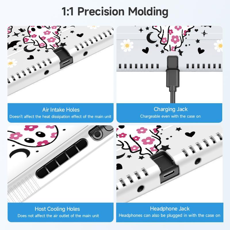 Cute Ghost Pattern Game Console Protective Case with Tempered Film & V-shaped Grip & Rocker Cap, Game Console Accessories for Switch OLED/NS/Lite