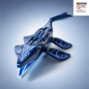 Blue Mosasaurus Building Blocks, Animal Shape, Creative Character, Multiple Joints, Stable Structure, Assembly Model, Desktop Toy Gift