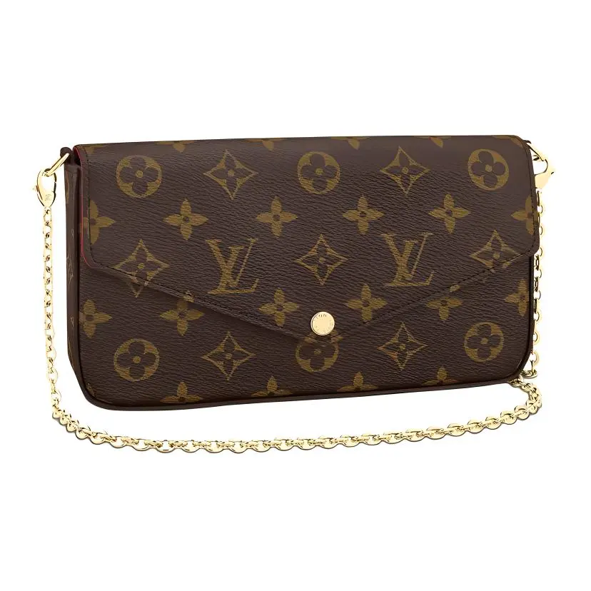 Louis Vuitton Felicie Pochette Handbag for Women – Classic Monogram Coated Canvas and Leather, Chain Crossbody, Shoulder, or Clutch Style in Brown