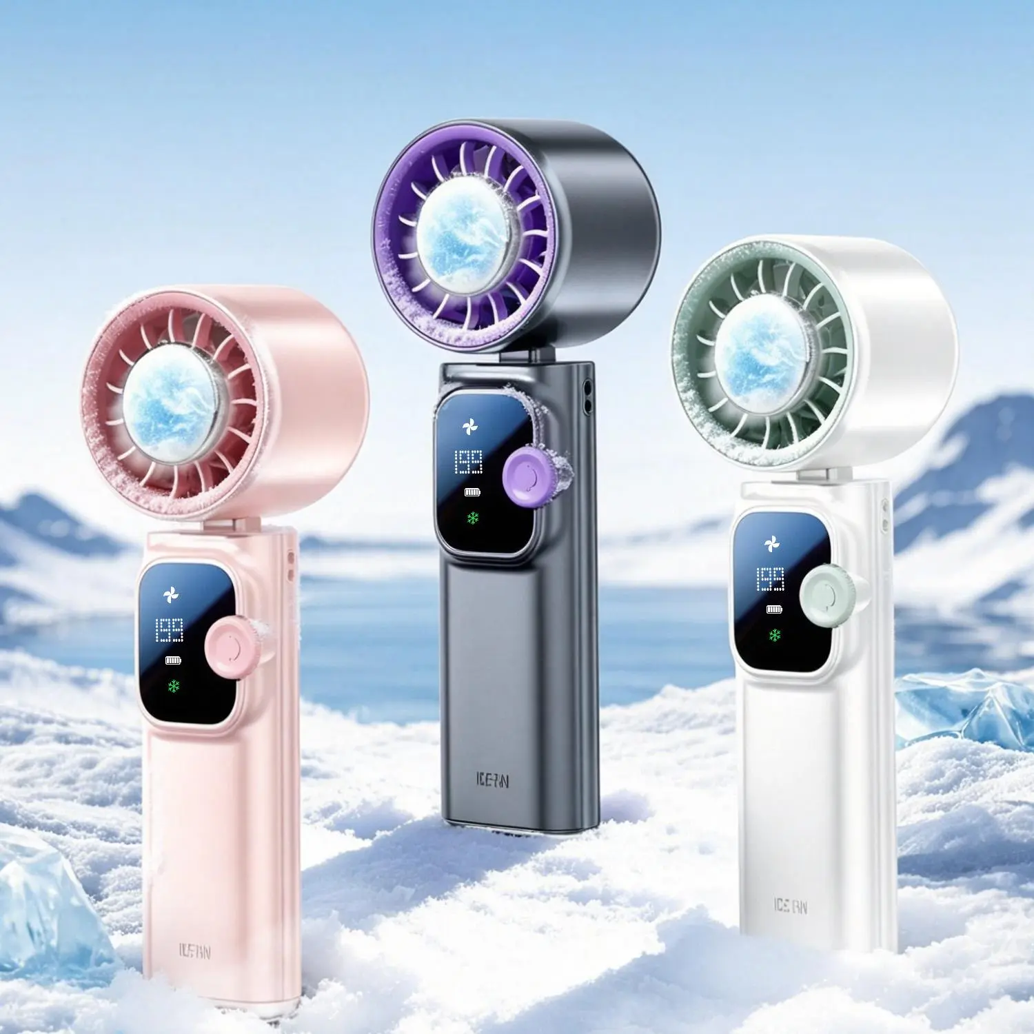 Handheld Portable Ice Fan Air Cooler, 199-Speed Stepless Adjustment Turbo Wind, 4000mAh USB Rechargeable Mini Fan with Digital Display & USB Port, Fast-Charging 3-in-1 for Commuting, Outdoor Activities