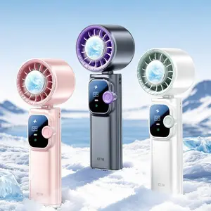 Handheld Portable Ice Fan Air Cooler, 199-Speed Stepless Adjustment Turbo Wind, 4000mAh USB Rechargeable Mini Fan with Digital Display & USB Port, Fast-Charging 3-in-1 for Commuting, Outdoor Activities