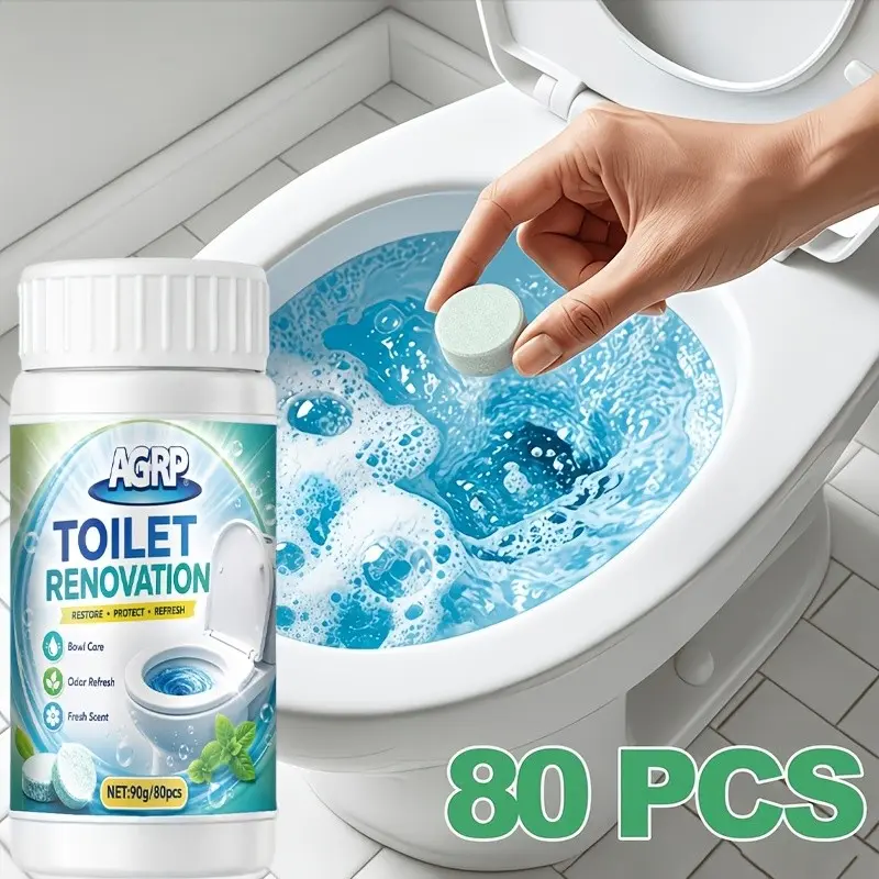 80-Pack Multi-Functional Effervescent Care Tablets, Ideal for Kitchen Sink, Toilet, Bathroom, Drain Areas, Reduces Stains and Odors, Easy Home Cleaning