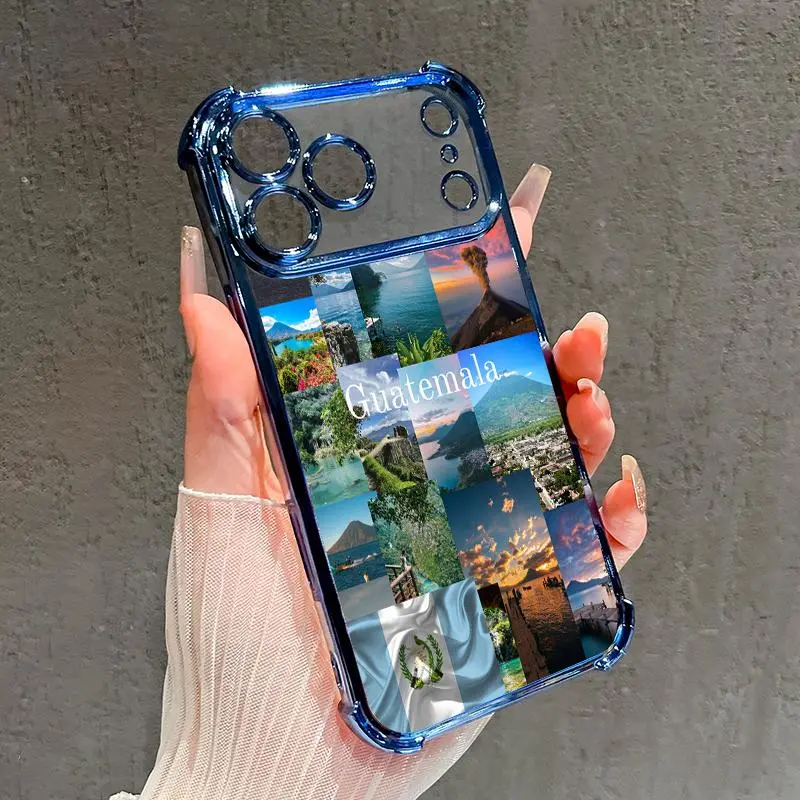 CasePop phone case with a grid of Guatemala landscapes, a central wordmark and a flag detail