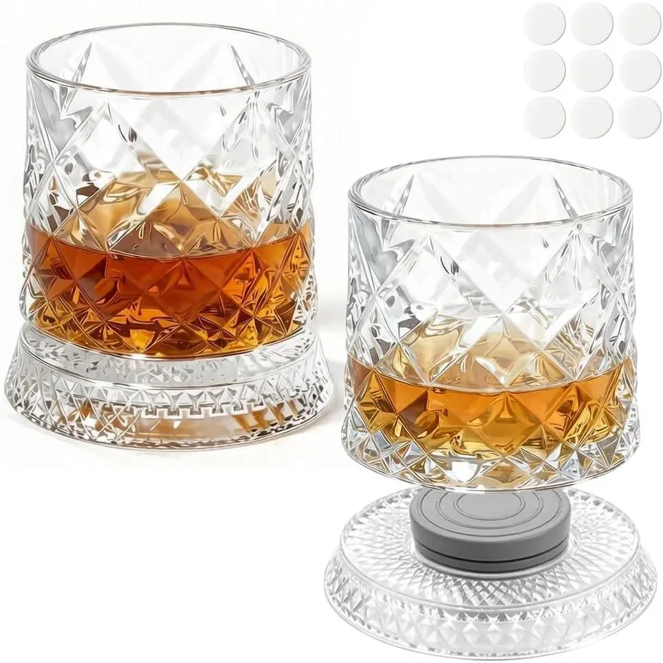 Rotating Whiskey Glass 2-Piece Set (Berlin Style) Mizuno Rotating Whiskey Glass Perfect For Scotch Whiskey Spirits And Cocktails-A Great Gift For Whiskey Enthusiasts