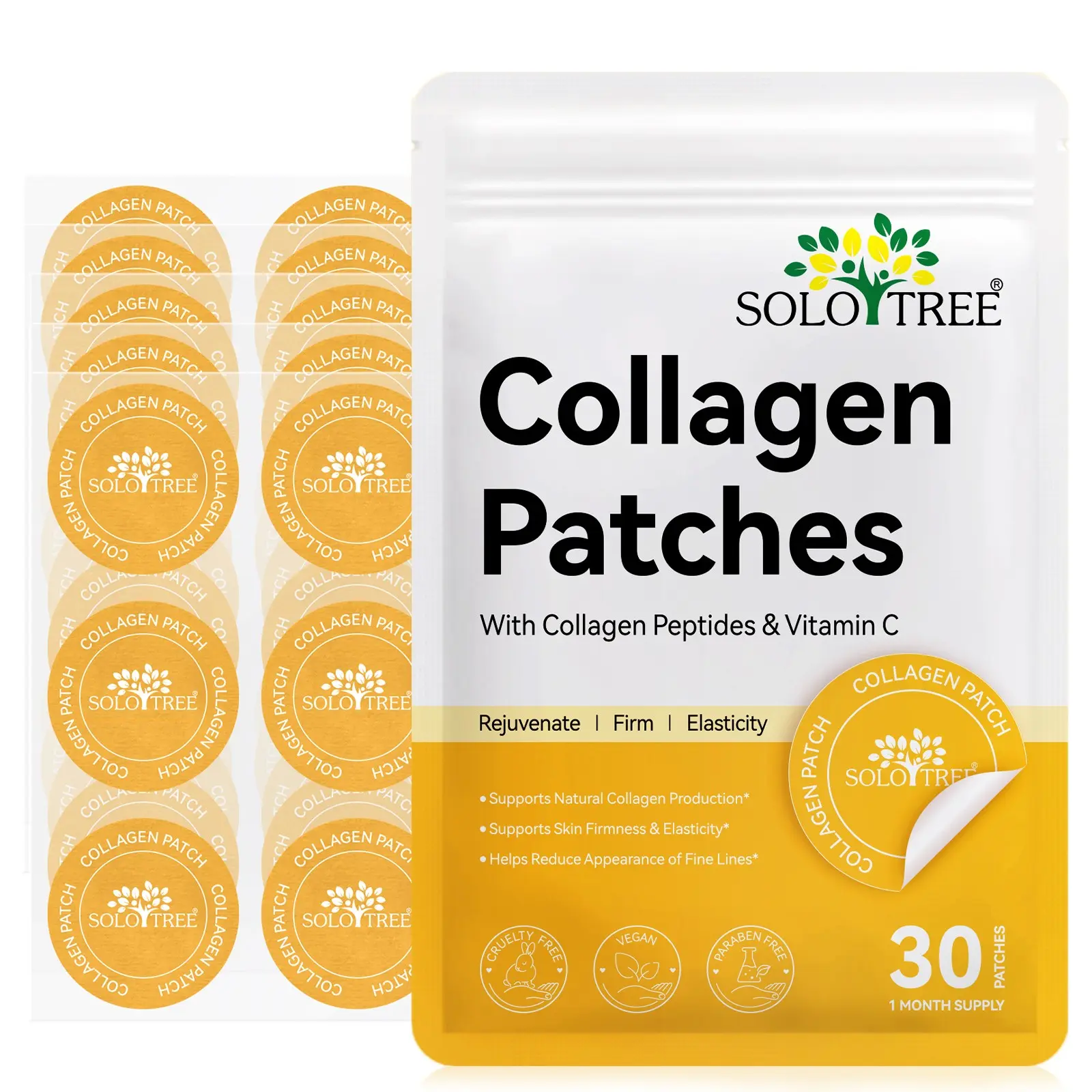SOLOTREE Collagen Patches (30 count), Invisible, hassle-free skincare—perfect for business trips and workouts. Waterproof design ensures they stay in place even during workouts, sweating, or showering.
