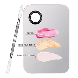 2 Pieces/set 5sets Stainless Steel Makeup Palette, Foundation Mixing Tray, Nail Art Color Mixer, Includes Spatula, for Eyeshadow, Mascara, Nail Products