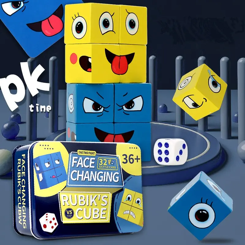 😆Face-Changing Cube Battle Game, Kids Wooden Expression Matching Blocks with Metal Storage Box, Educational Brain Toy for 2-4 Players Competitive Parent-Child Interaction #KidsEducationalToy #FaceChangingCube #ParentChildGame #BrainTrainingToy #Montessor