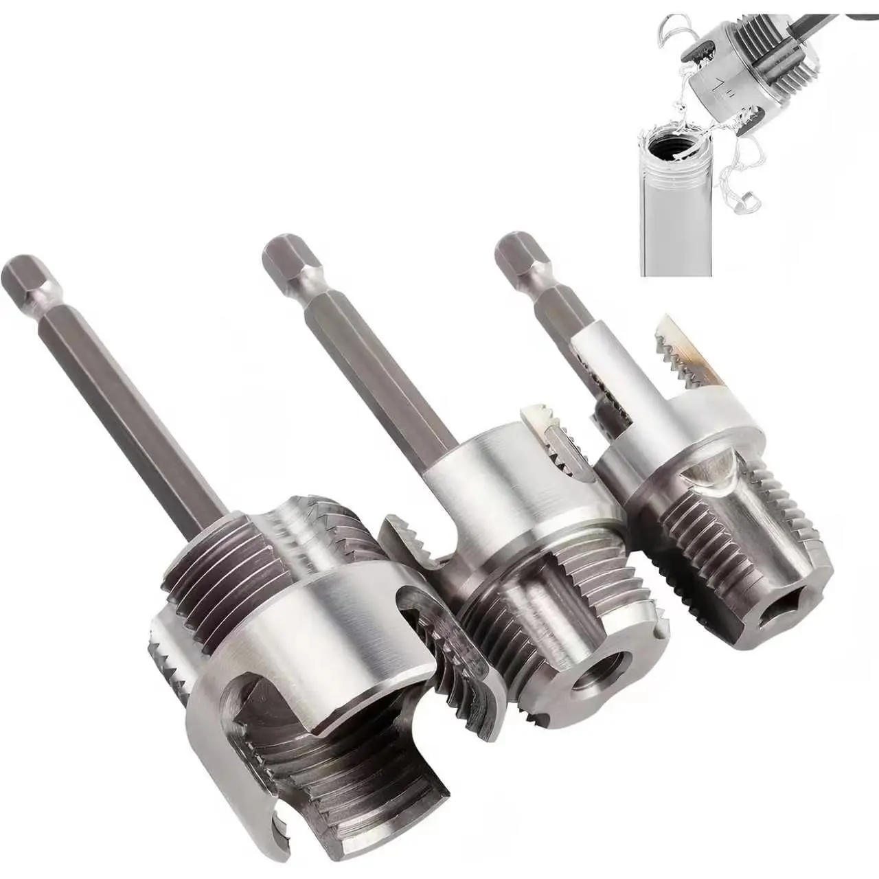 PVC Pipe Thread Cutting Tool, Pipe Threading Tool, Thread Cutter, Integrated Inner and Outer Pipe Tap Tool, Upgrade Version for Water Pipe DIY Repair, 1/2'' 3/4'' 1'' Sizes