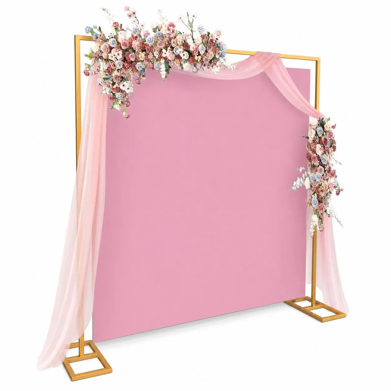 Wedding Backdrop Stand 8.2FT Square Frame with Base Portable Adjustable Pipe and Drape Backdrop Stand Kit for Ceremony, Wedding, Baby Shower, Birthday Party, Flower Wall Decoration