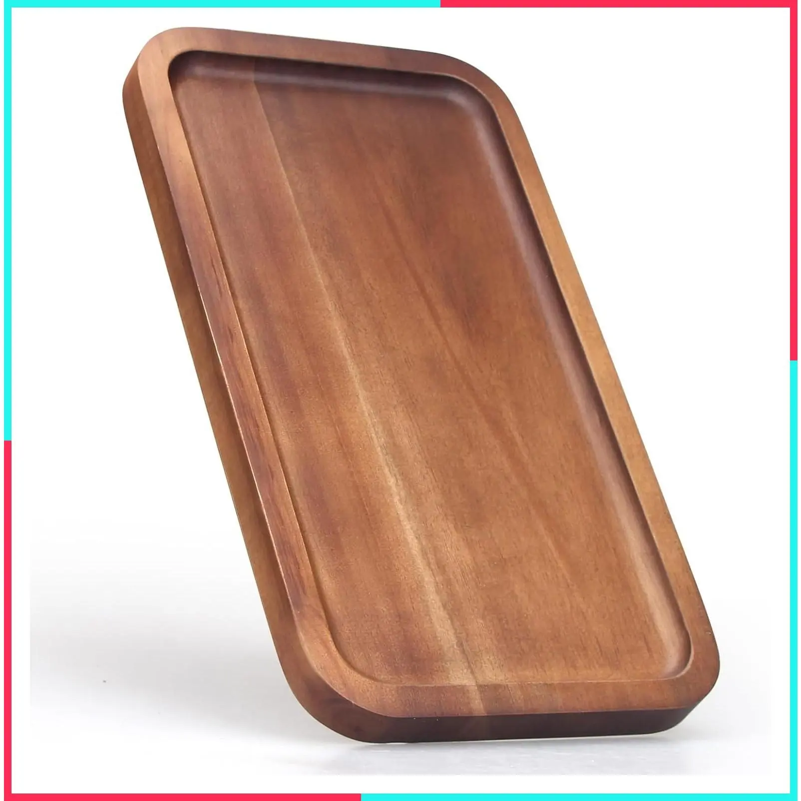 Acacia Wood Serving Tray - Small Cheese Charcuterie Board, Decorative Wooden Plate