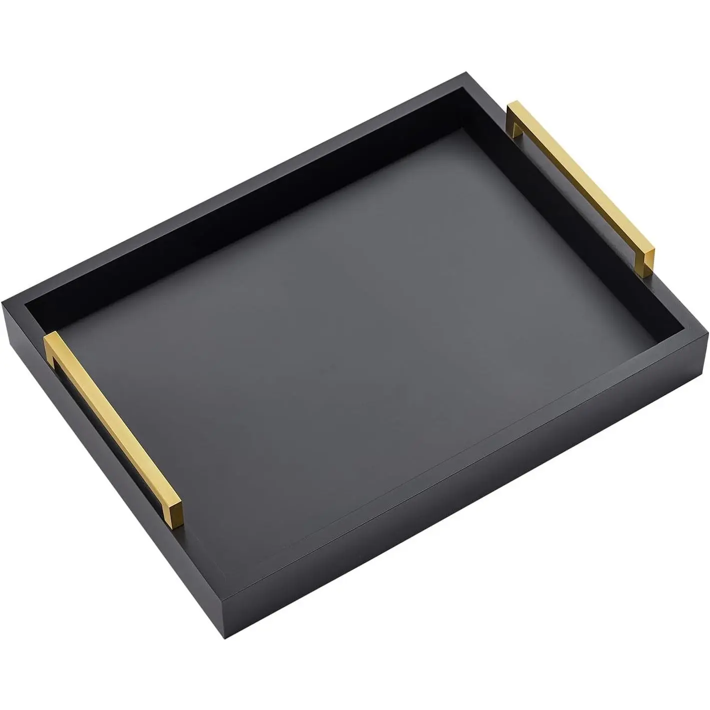 16"x12" Black Decorative Serving Trays with Handles, Ottoman Trays for Living Room, Bathroom and Outdoors Use