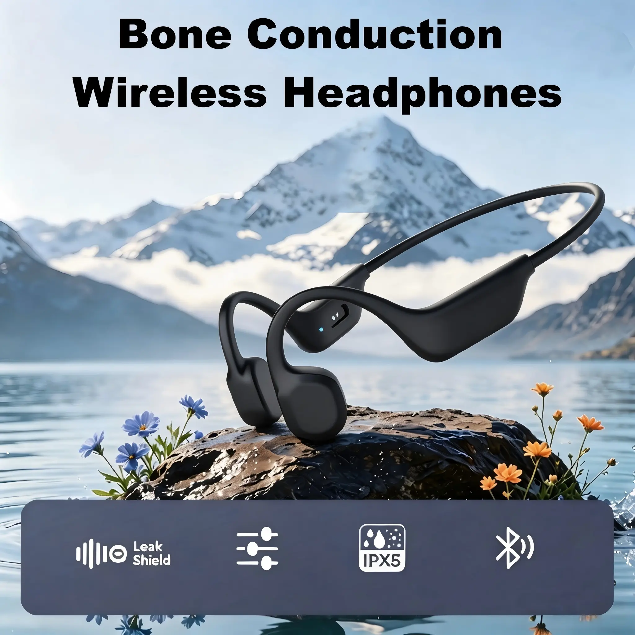 Bone Conduction Open-Ear Wireless Headphones, lightweight and comfortable to wear, IPX5 waterproof. Ideal for running, cycling and other outdoor sports.
