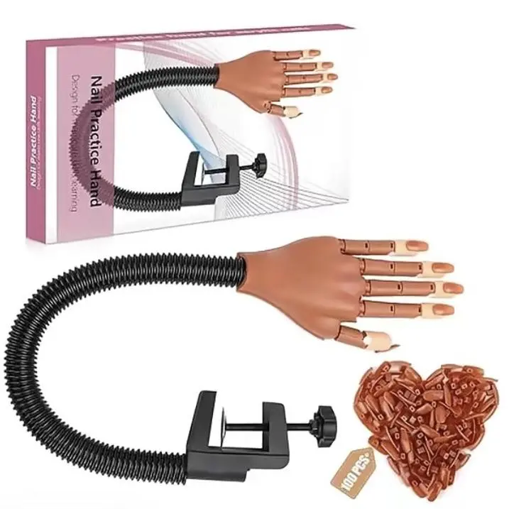 2026 Acrylic Nails Flexible Practice Fake Hand, Nail Training Adjustable Finger Kits,Flexible Movable Fake Nails Hands for Nail Beginner Practice with 100 PCS Nail Tips