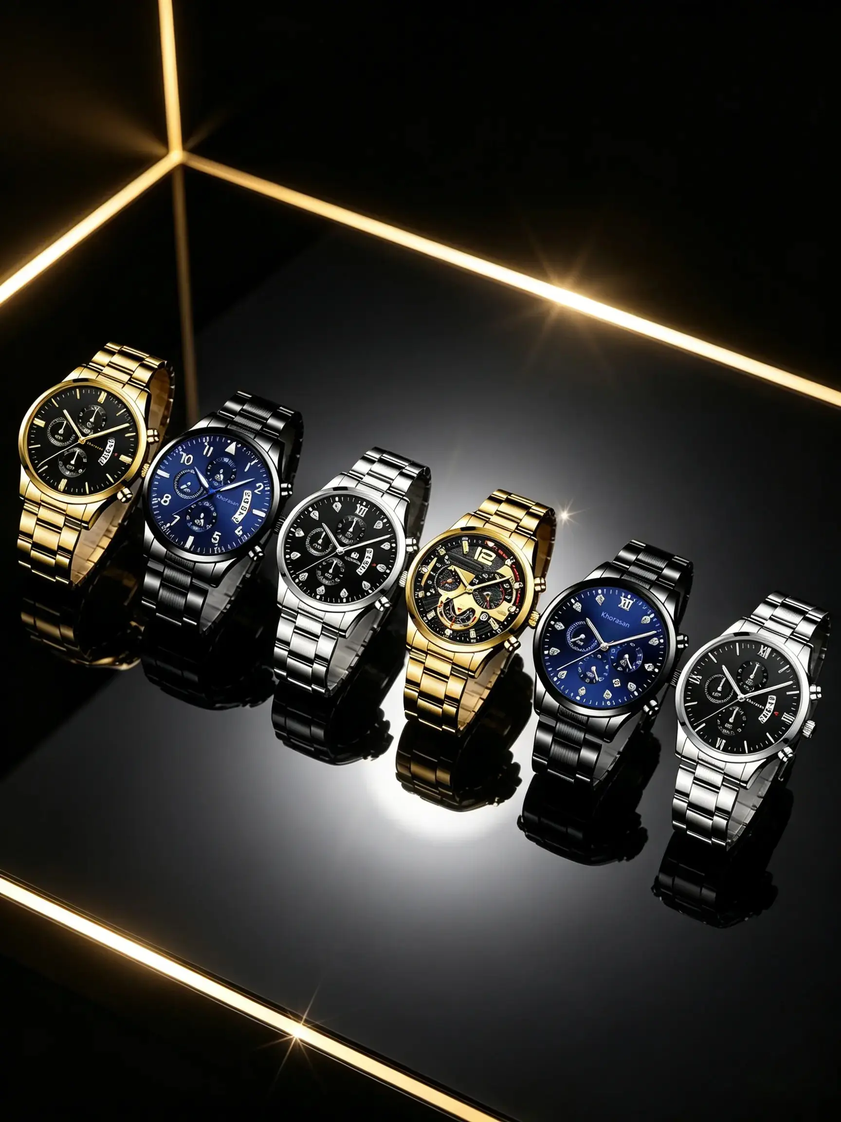 6pcs Men's Business Watches, Quartz Movement Round Analog, Metal Case, Buckle Closure, Multifunctional Timer Calendar, Gift for Him