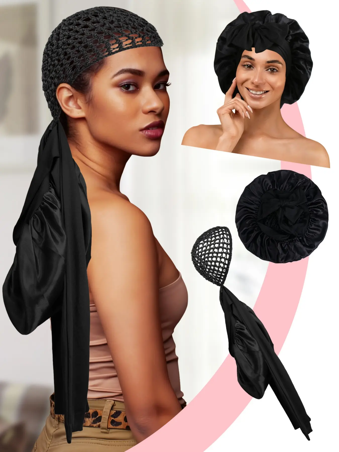 Adjustable Satin Sleep Cap with Bow, Breathable Mesh Nightcap, Unisex Comfortable Hairband, Soft Overnight Hair Protection, Cozy Pajama Accessory