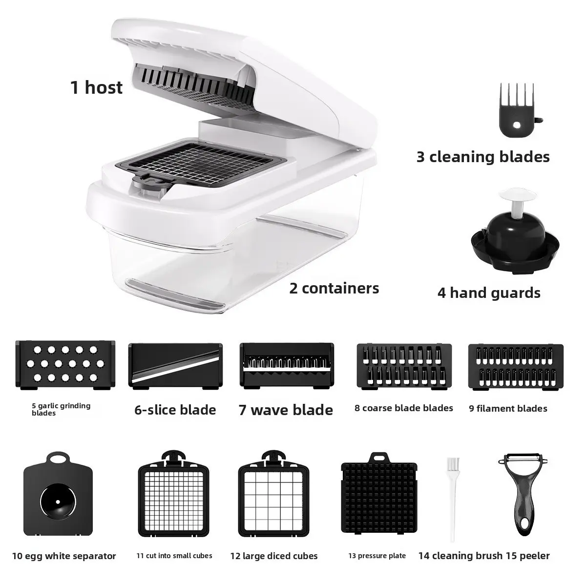 15-In-1 Vegetable Slicer with Container, Manual Onion Cutter, Mandoline Slicer, Potato Slicer, Kitchen Food Chopper, Model 25.3.10.1