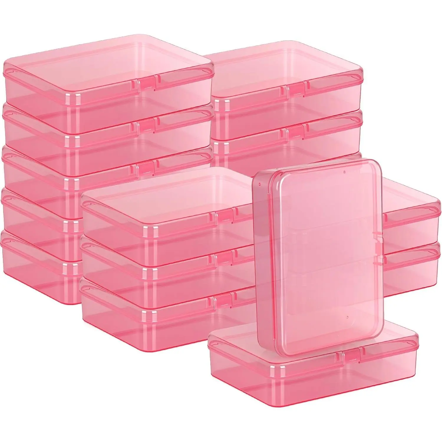 16 count Plastic Crayon Box, Mini Plastic Storage Containers with Lid, 4.5x3.4 Inches Clear Rectangle Box Small Storage Boxes for Crafts,  Beads, Office Supplies ()