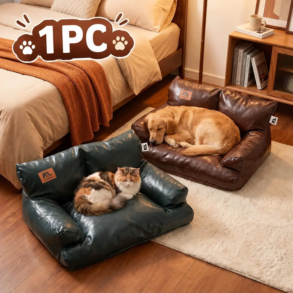 Pet Sofa Bed, Padded Dog Couch with Full Cushioned Backrest & Wrap-Around Armrest, Easy Wipe Clean Pet Bed for Dogs And Cats, for Living Room Bedroom