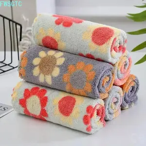 4 Pack Coral Fleece Hand Print Kitchen Dish Towels 30x30cm Thick Super Absorbent Reusable Cleaning Cloths Multi Purpose Dish Rag Household Camping Outdoor Wiping Accessory summeressentials
