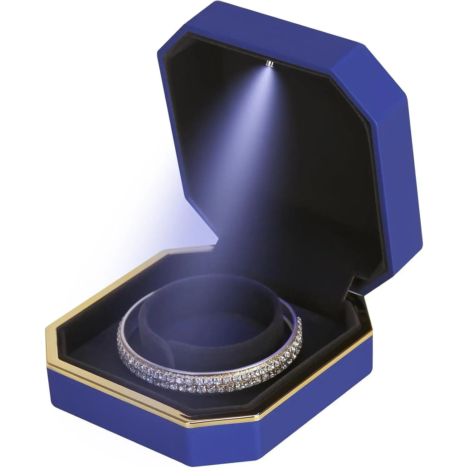 Luxury LED  Bracelet  Box with LED Light,  Small  Box Storage Case Organizer Holder for Wedding, Engagement, Proposal, Birthday and Anniversary (Blue)